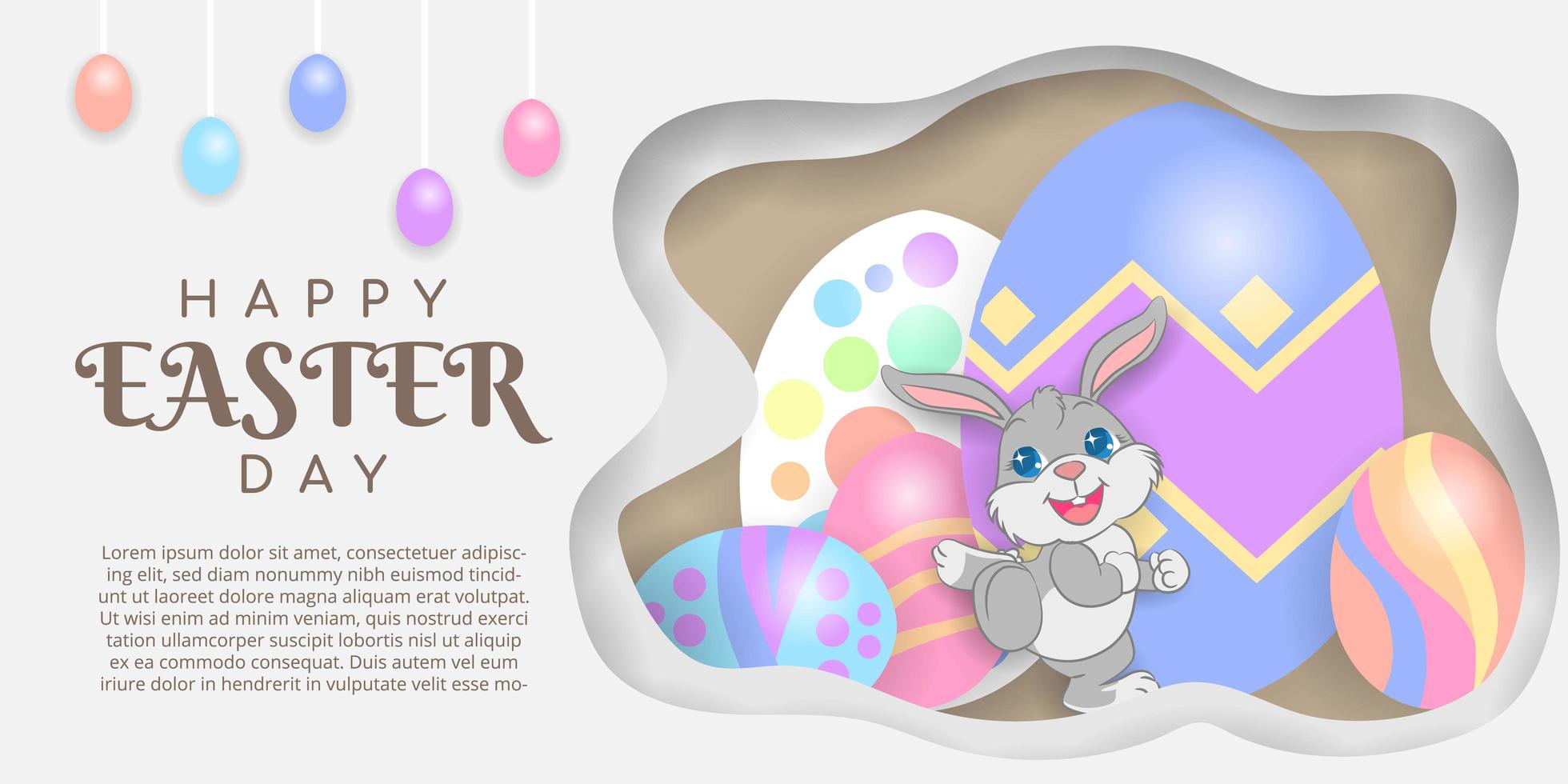 Happy Easter Background with Rabbit and Eggs vector