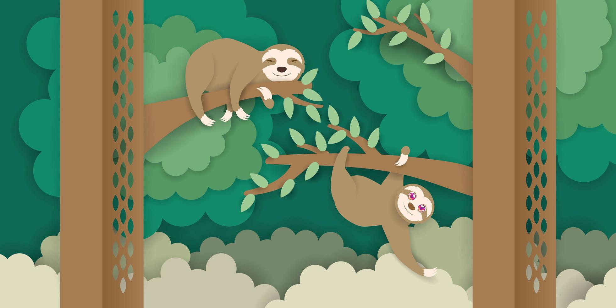 Sloths Climbing on Branches vector