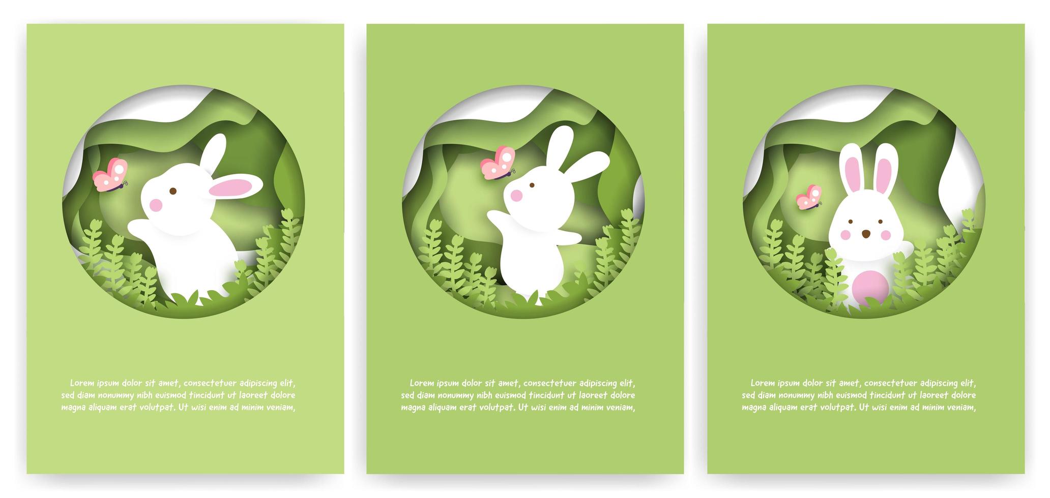 Paper Cut Card Set with Cute Rabbit vector