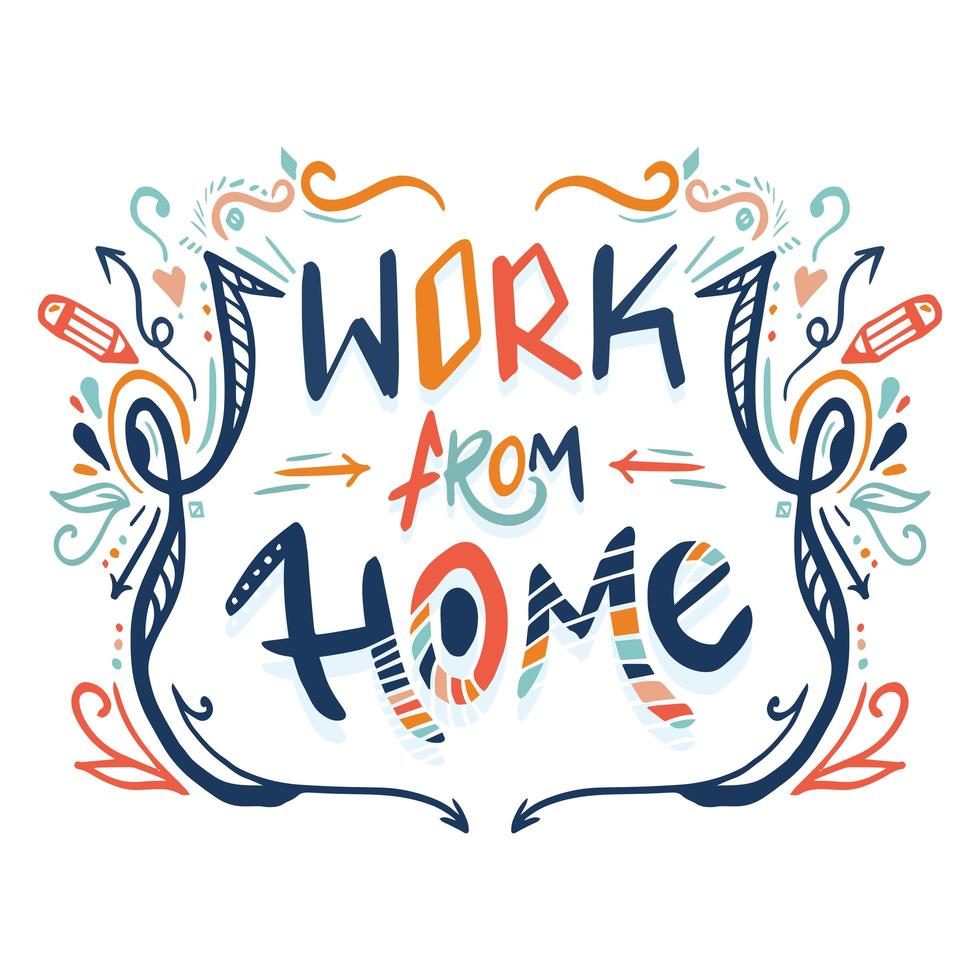 Work From Home Lettering with Doodles vector