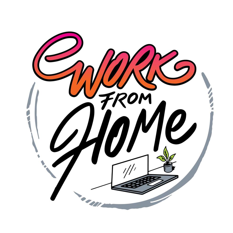 Hand Drawn Work from Home Badge with Laptop vector