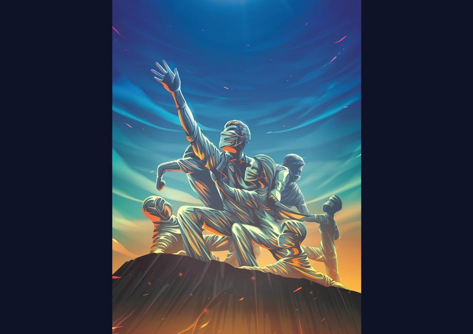 Masked Medical Team Victorious Monument vector