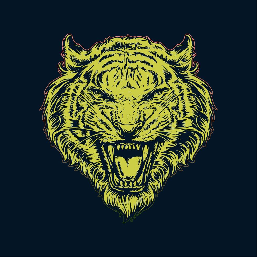 cabeza de tigre amarillo dibujado a mano vector