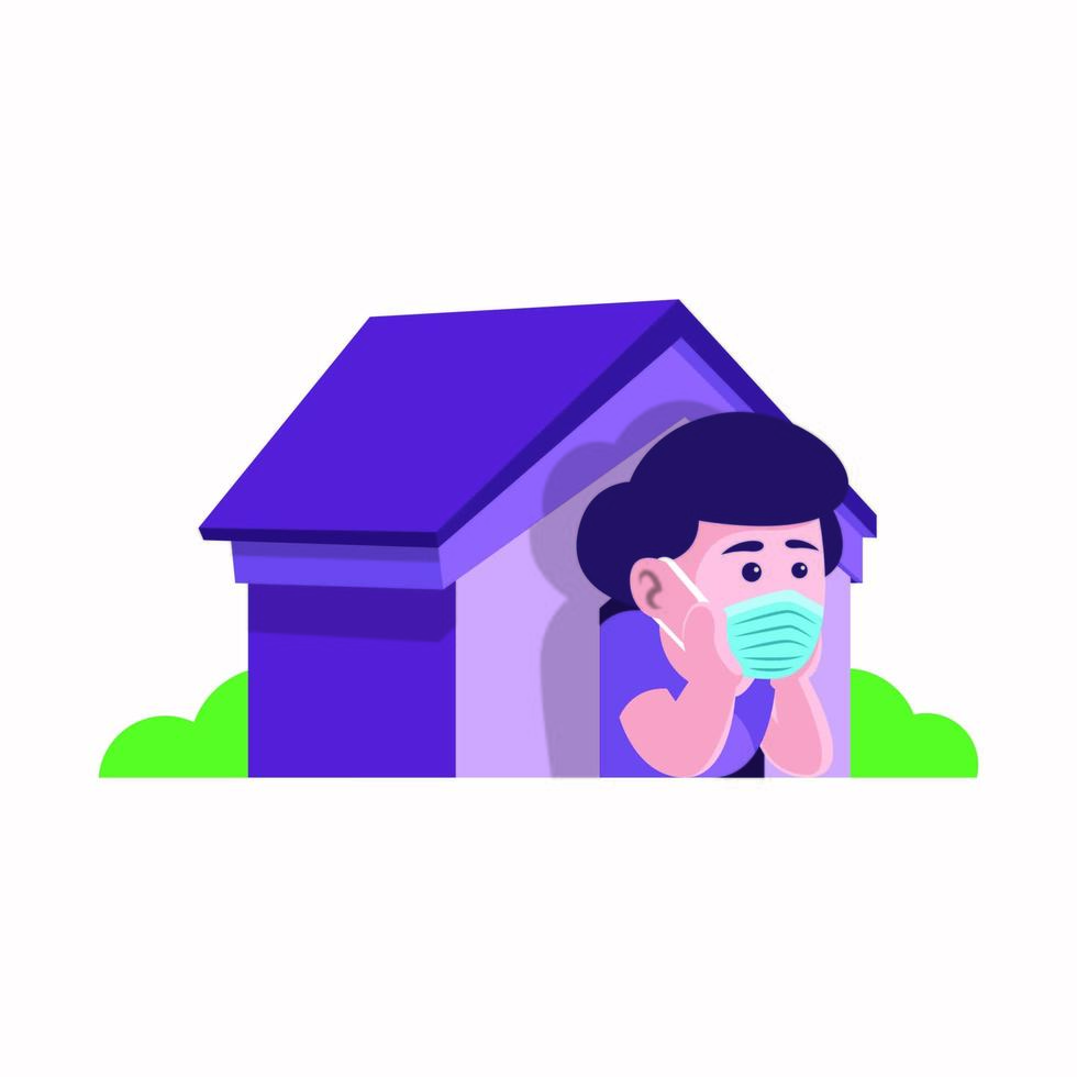 Masked Man Hiding in Doorway vector