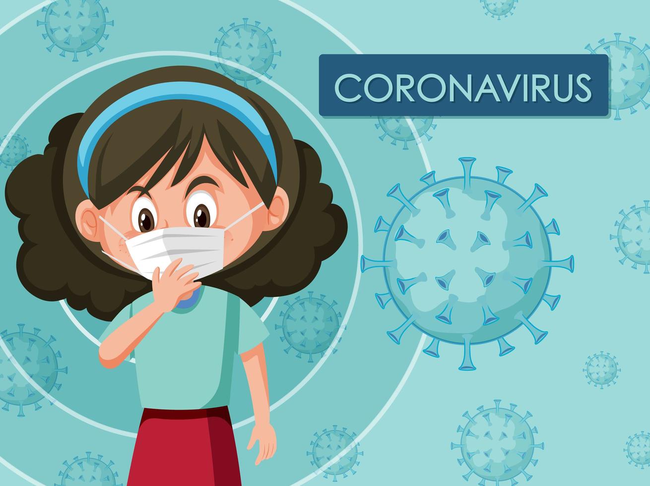 Diseño de carteles de coronavirus con niña con máscara vector