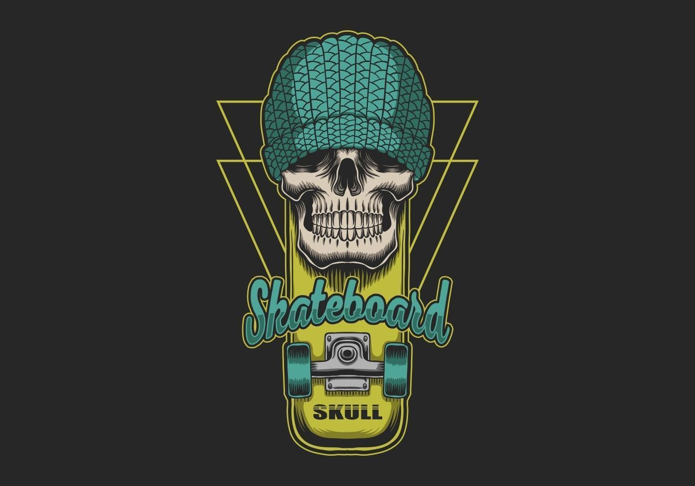 Skull  Yellow Skateboard vector