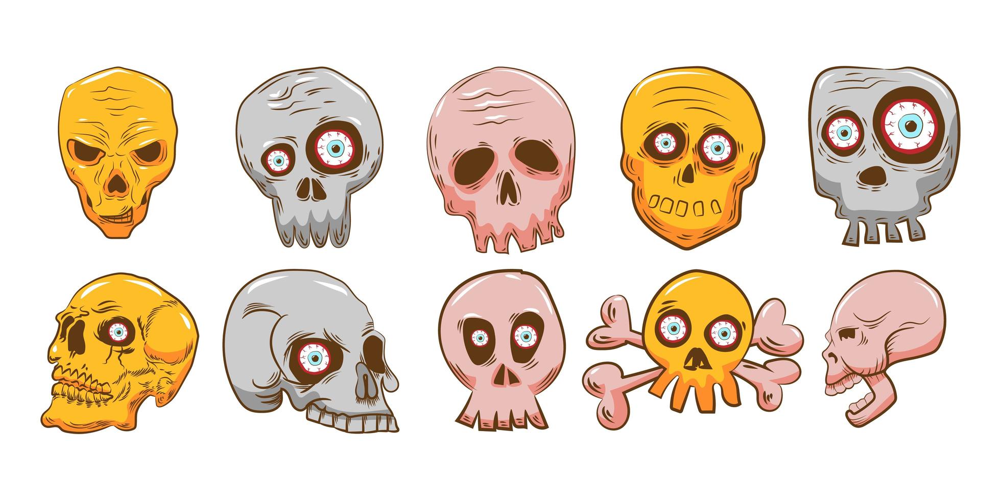 conjunto de calavera de miedo de dibujos animados vector