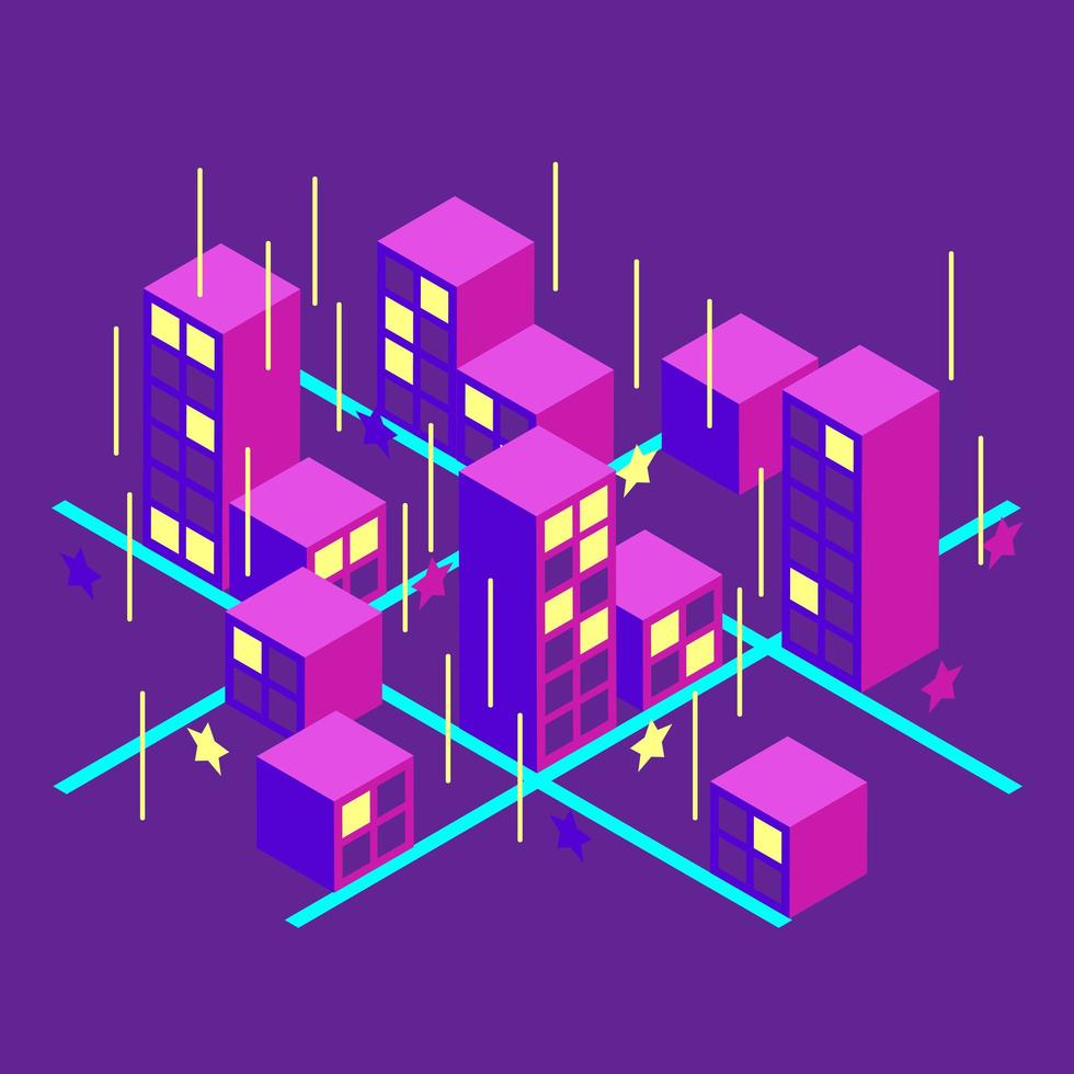 Isometric City at Night 966126 Vector Art at Vecteezy