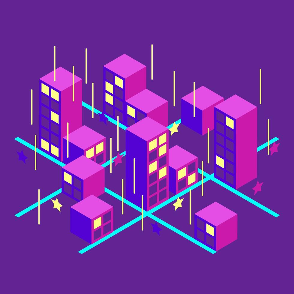 ciudad isométrica en la noche vector