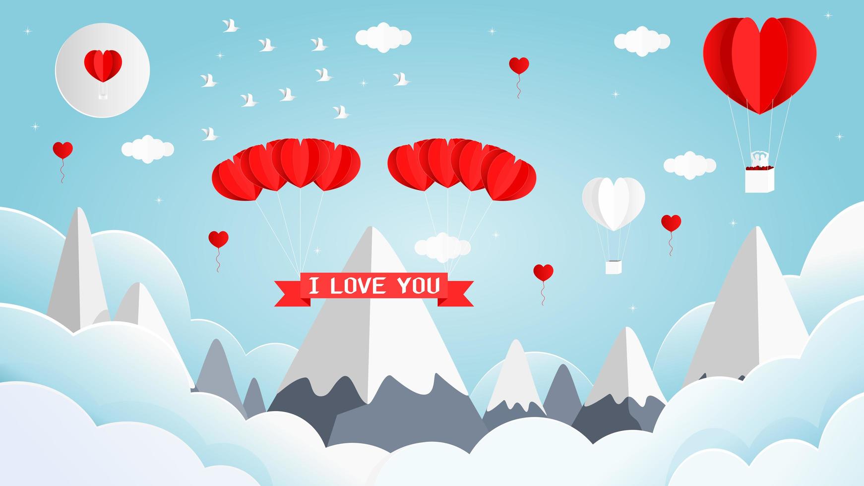 diseño de San Valentín de globos de aire caliente en forma de corazón vector