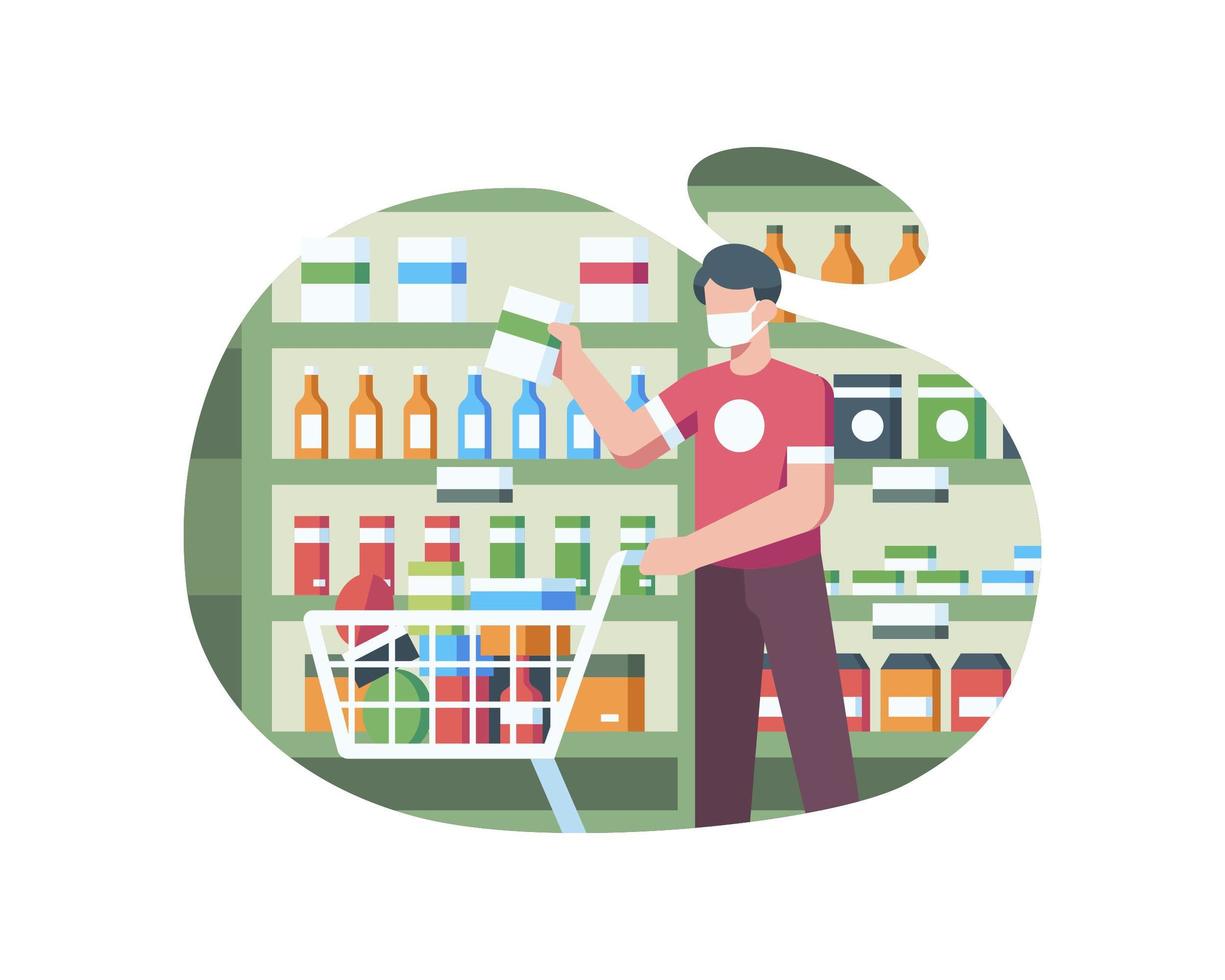 Man Shopping Wearing a Mask vector