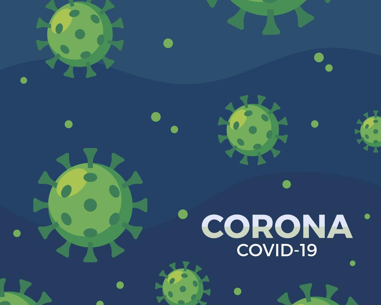 patrón de coronavirus verde sobre azul vector