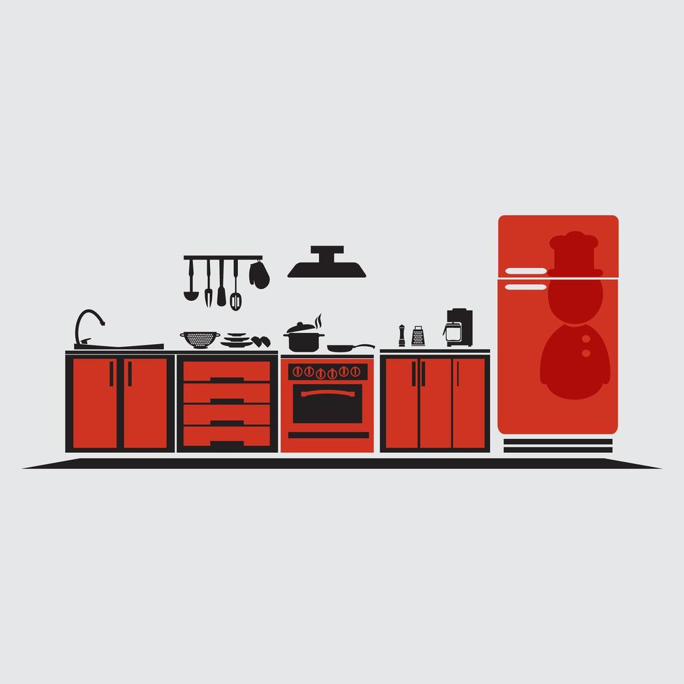 Red Kitchen Interior vector