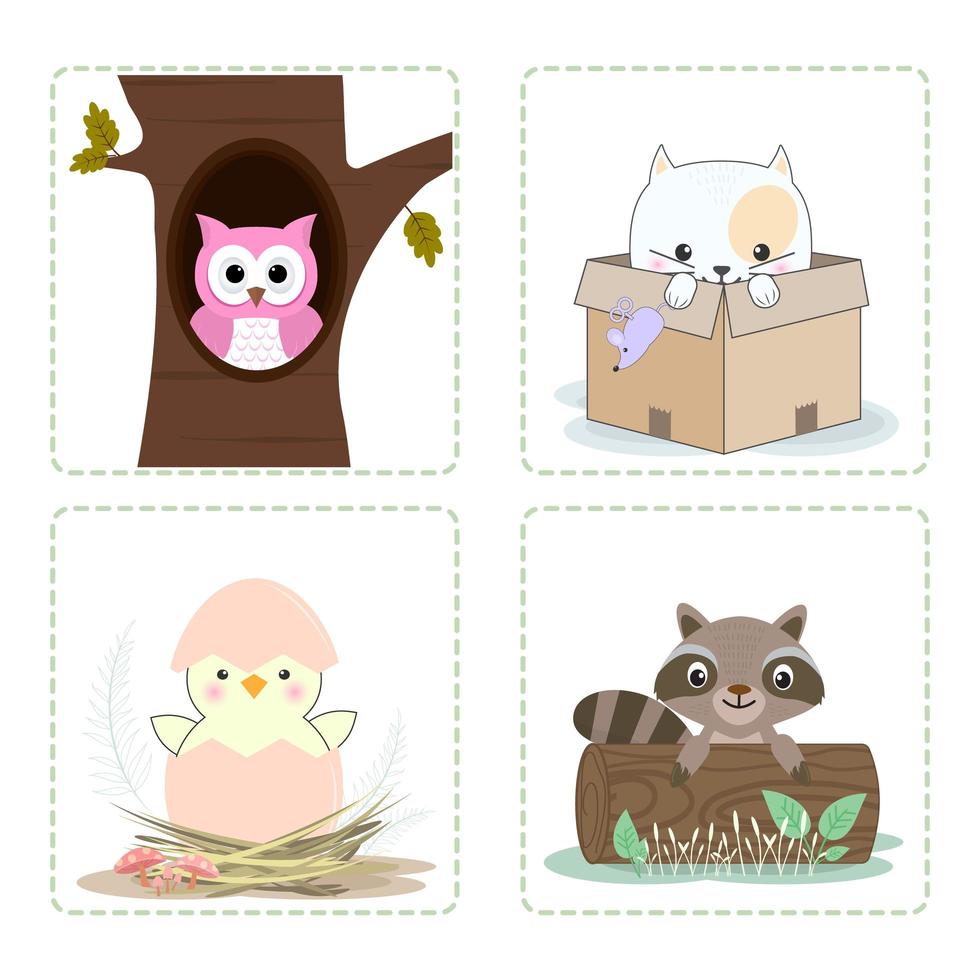 Cute animal cartoon set vector