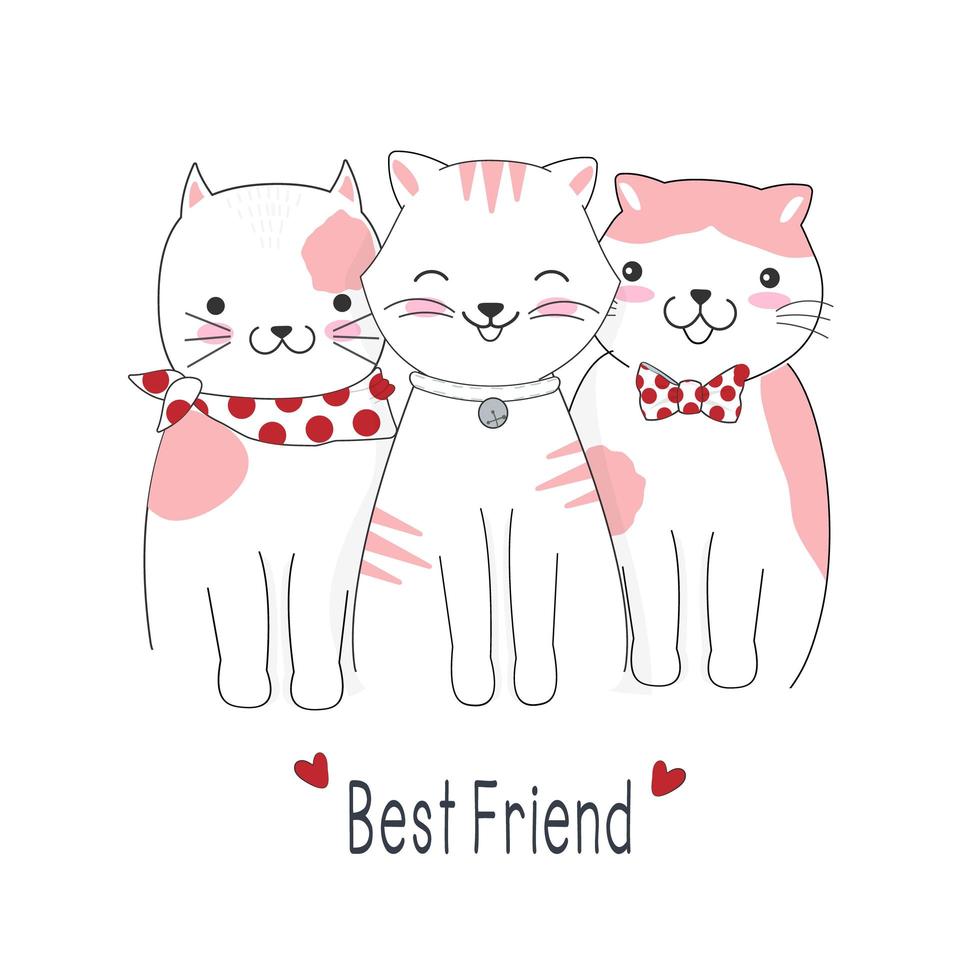 Cartoon cat best friends vector