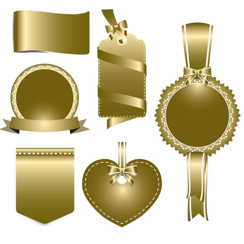 Set of gold badges, labels and ribbons vector