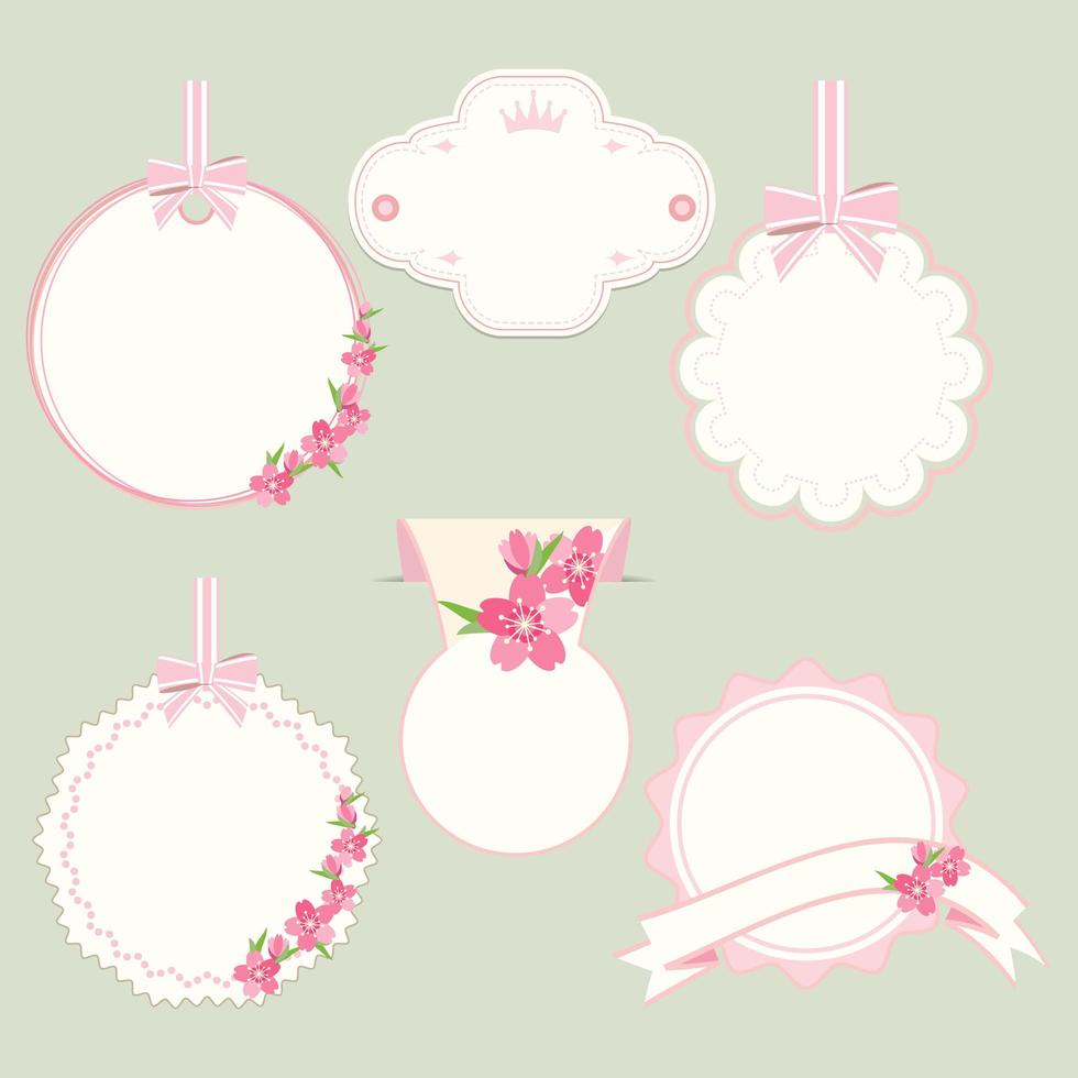 Set of pink and white floral tags vector