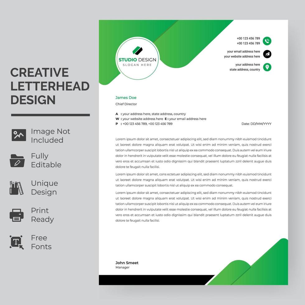 Green Flowing Shapes in Corners Letterhead Template vector