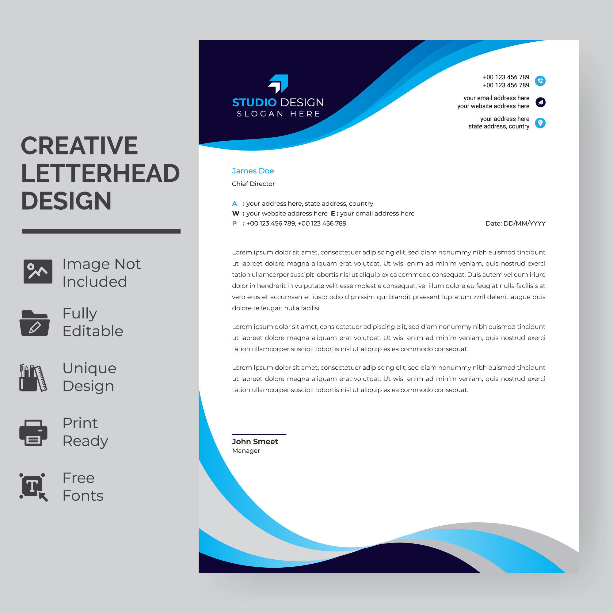 Navy Blue Waves Letterhead Tempate 967283 Vector Art at Vecteezy