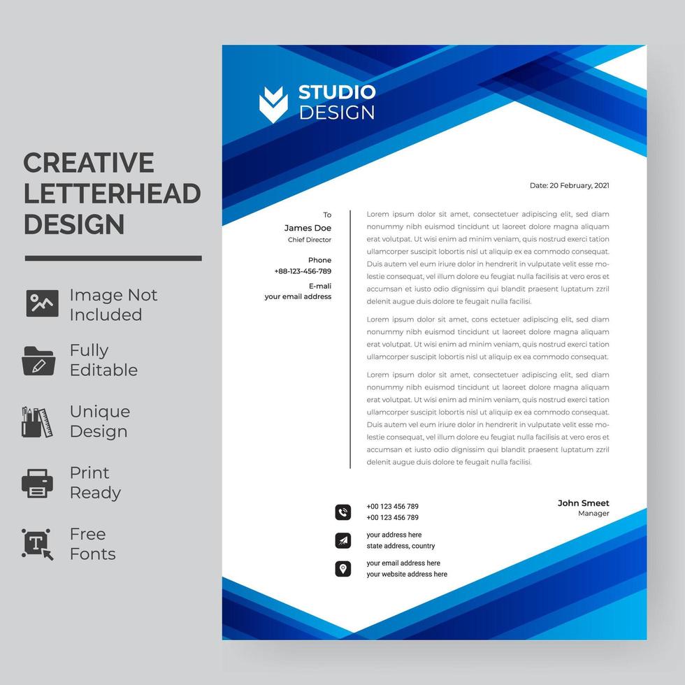  Blue Lines Letterhead Template vector