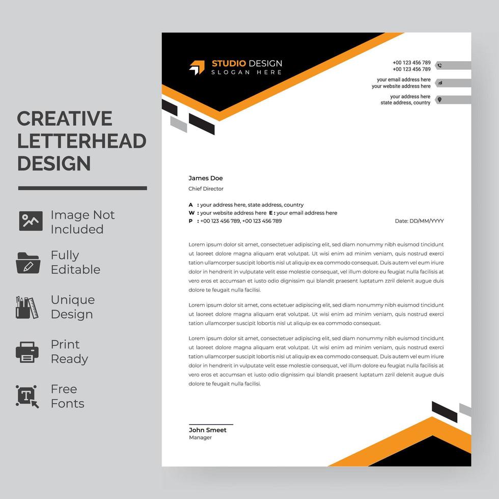 Black Triangle Letterhead Template vector