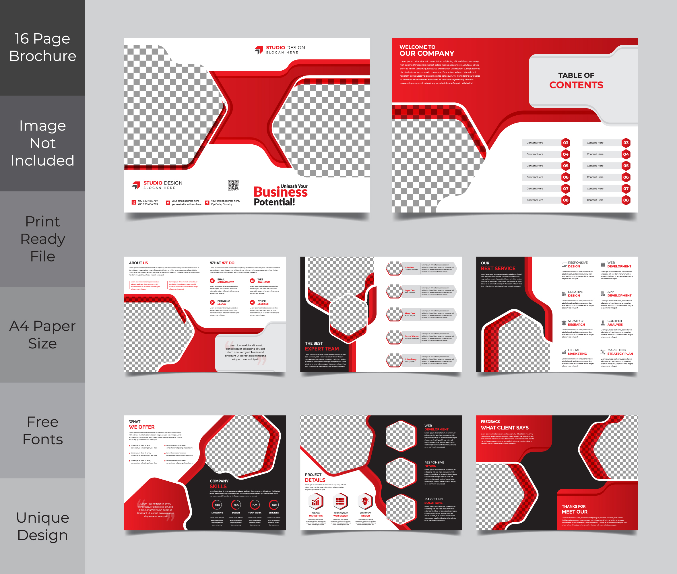 Red and Black 16 Page Corporate Business Brochure Template 967304