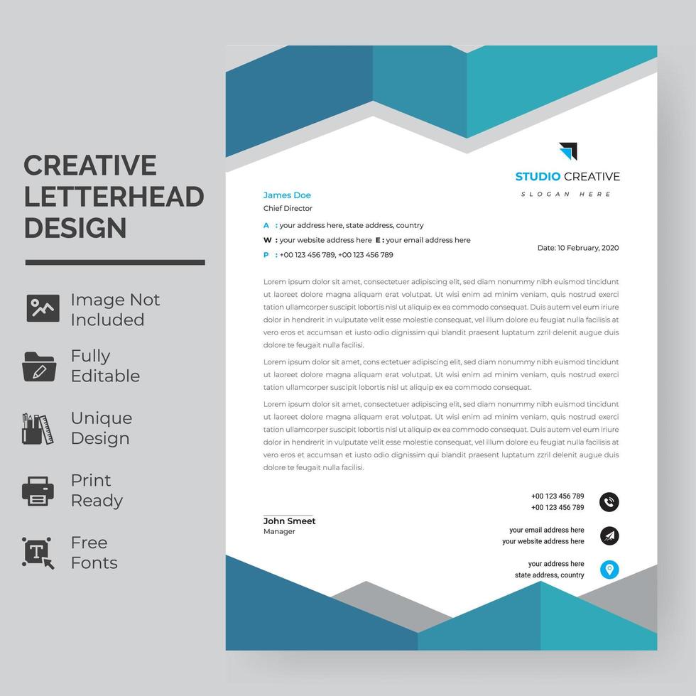Blue and Gray Triangle Top and Bottom Letterhead Template vector
