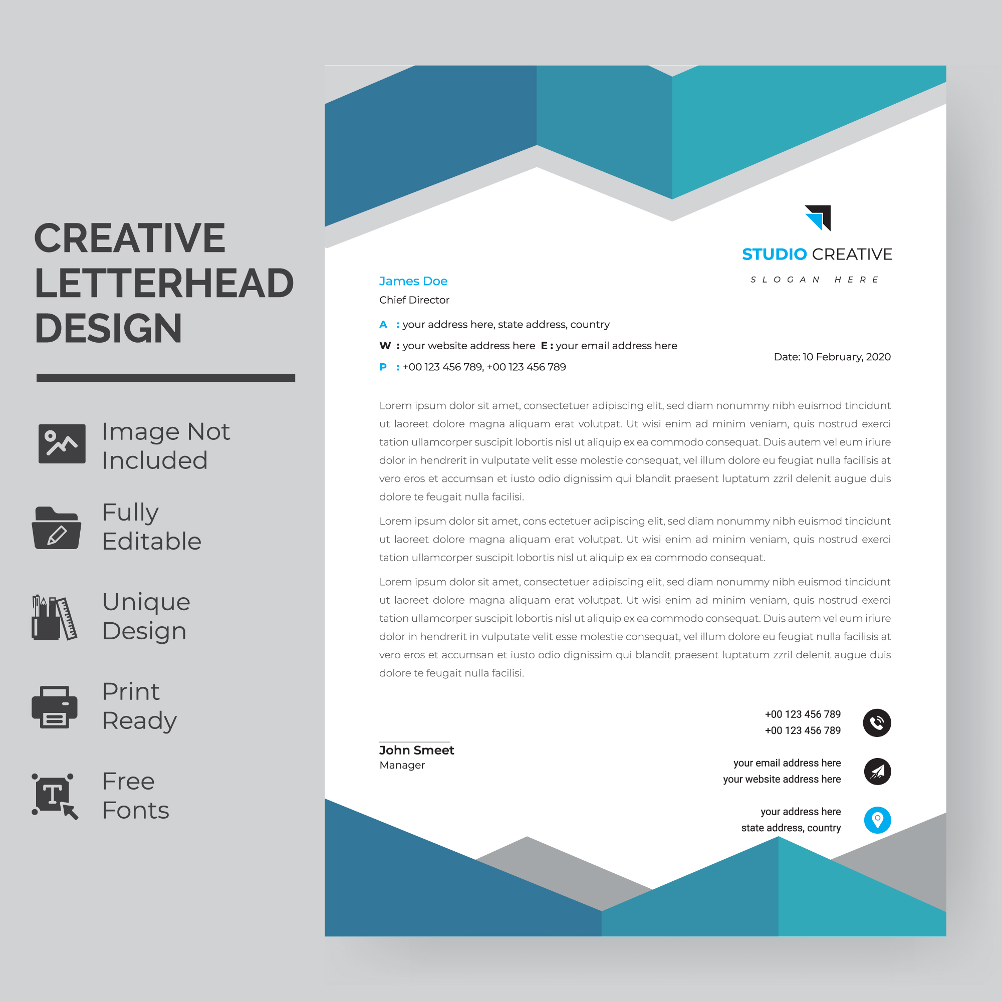 Blue and Gray Triangle Top and Bottom Letterhead Template 967320 Vector