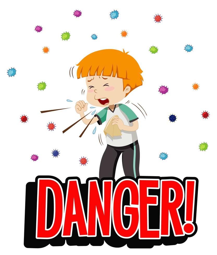 Sick boy coughing and spreading the virus vector