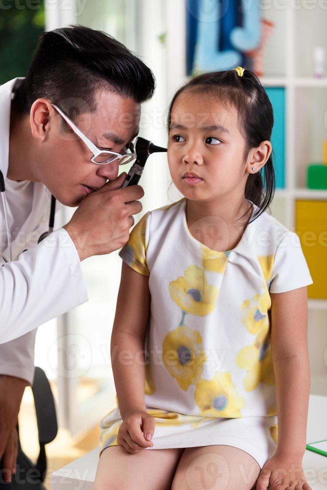 Asian girl during ear examination photo