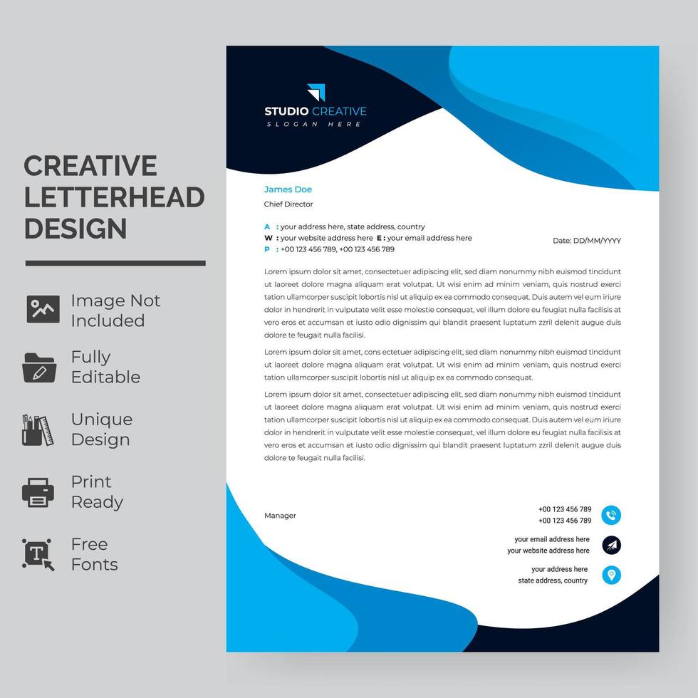 Blue and Navy Rounded Shapes Letterhead Template vector