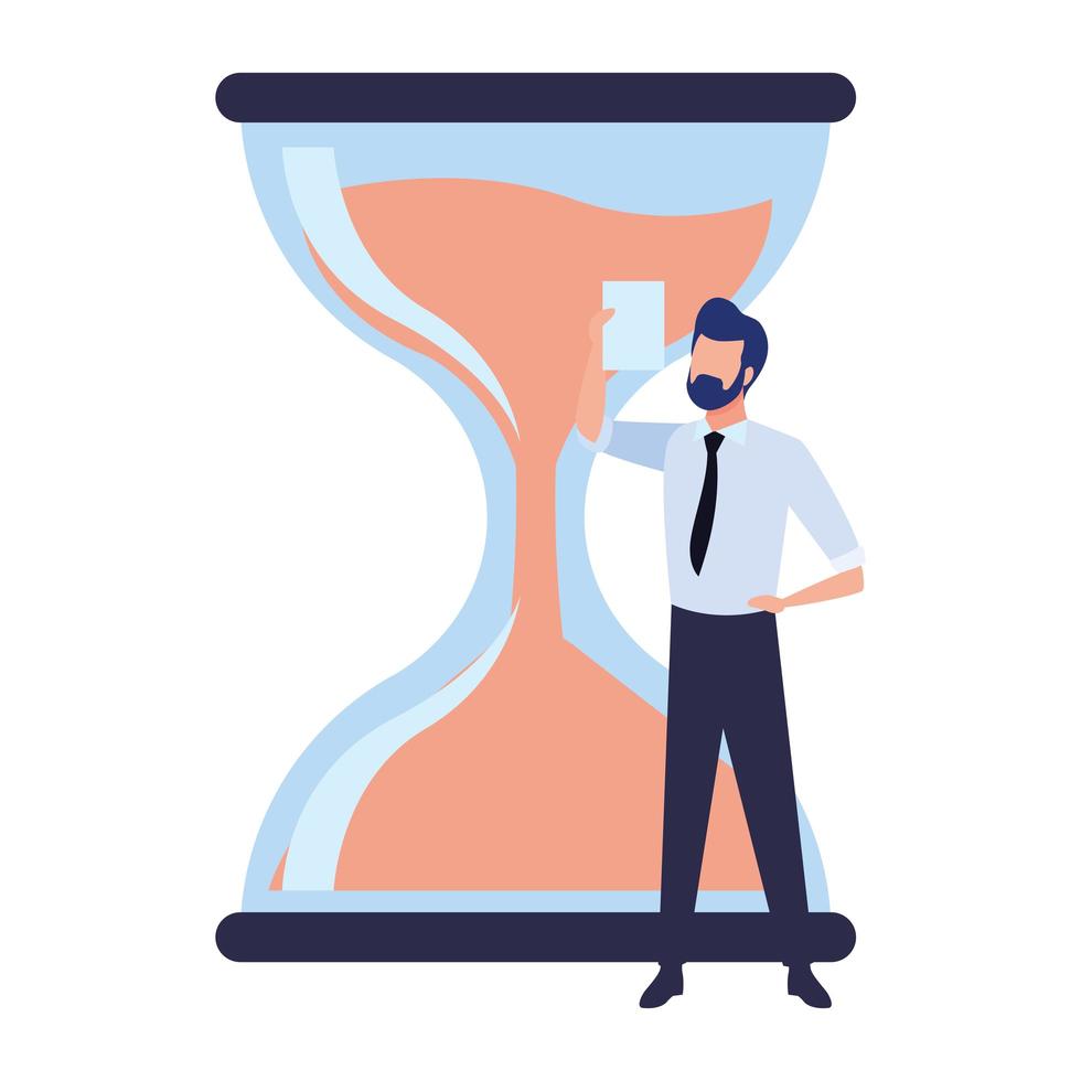 Hourglass sand timer with men character  vector