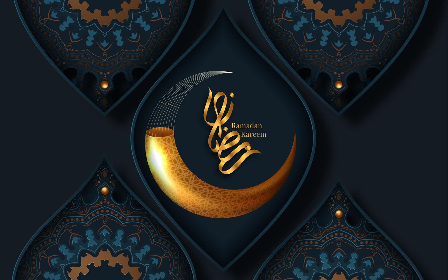 saludo decorativo de la luna creciente de oro de Ramadán Kareem vector