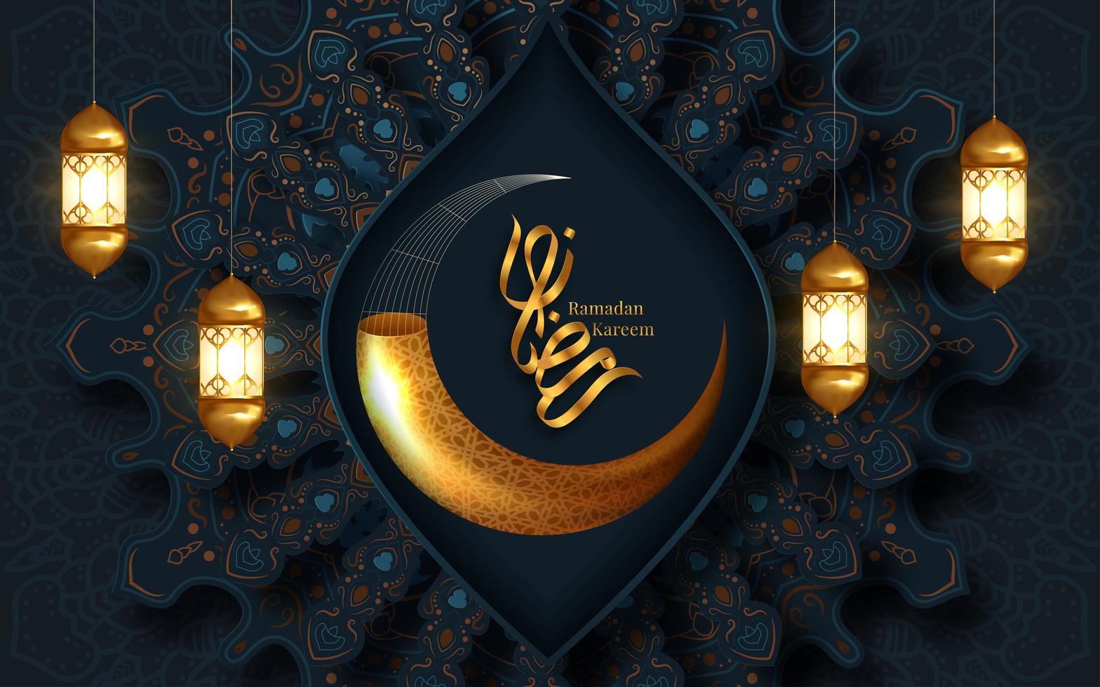 Ramadan Kareem Golden Crescent Moon Background  vector