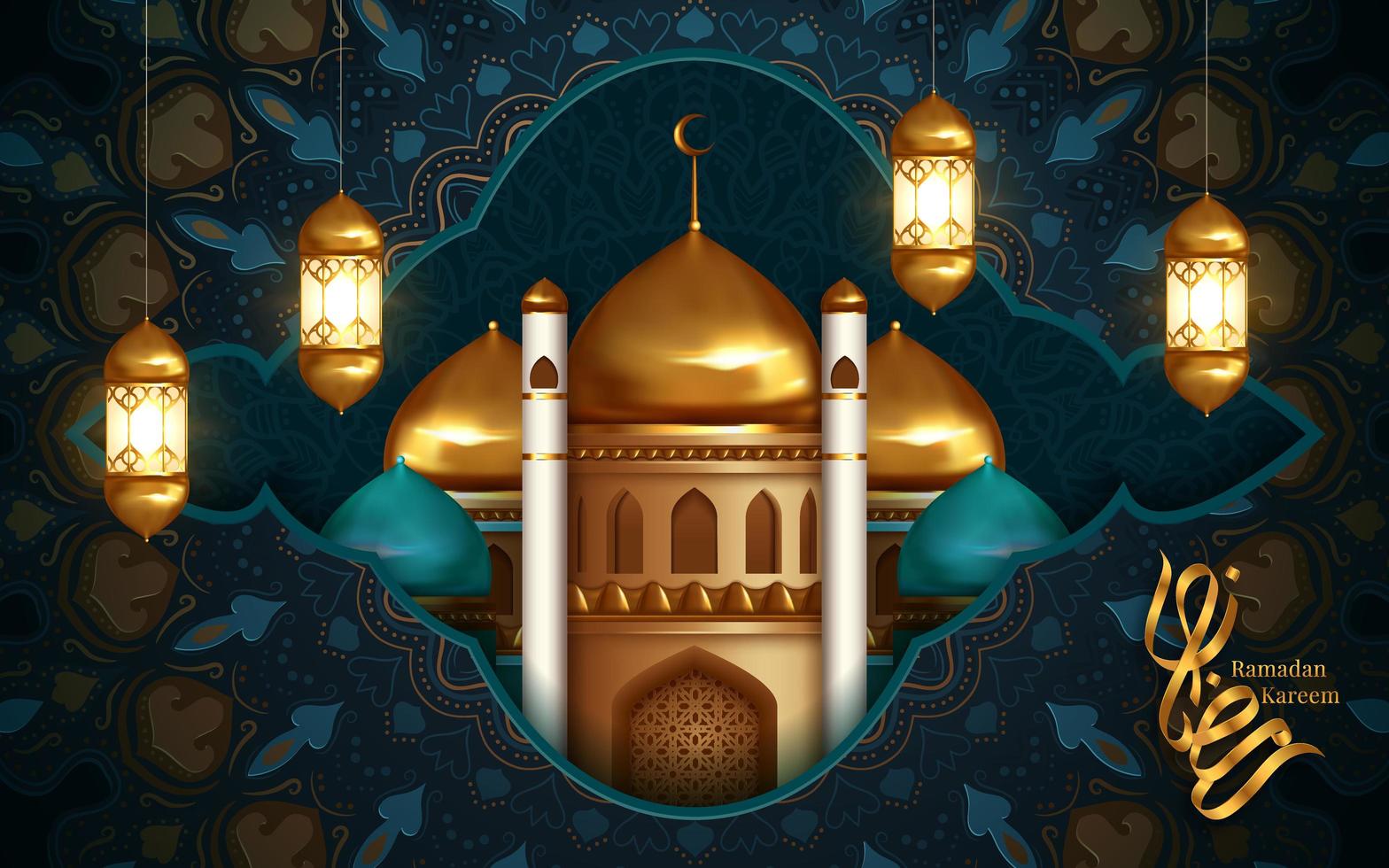 Ramadan Kareem Gold and Turquoise Greeting  vector