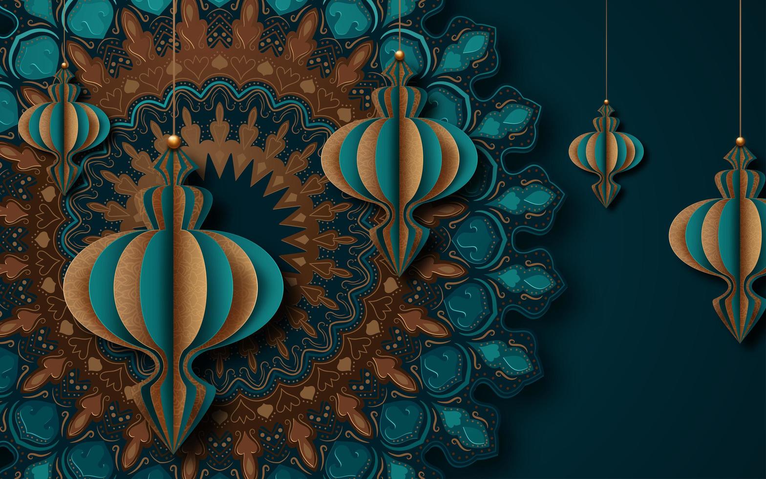 Islamic Greeting Card Design for Ramadan with Lanterns  vector