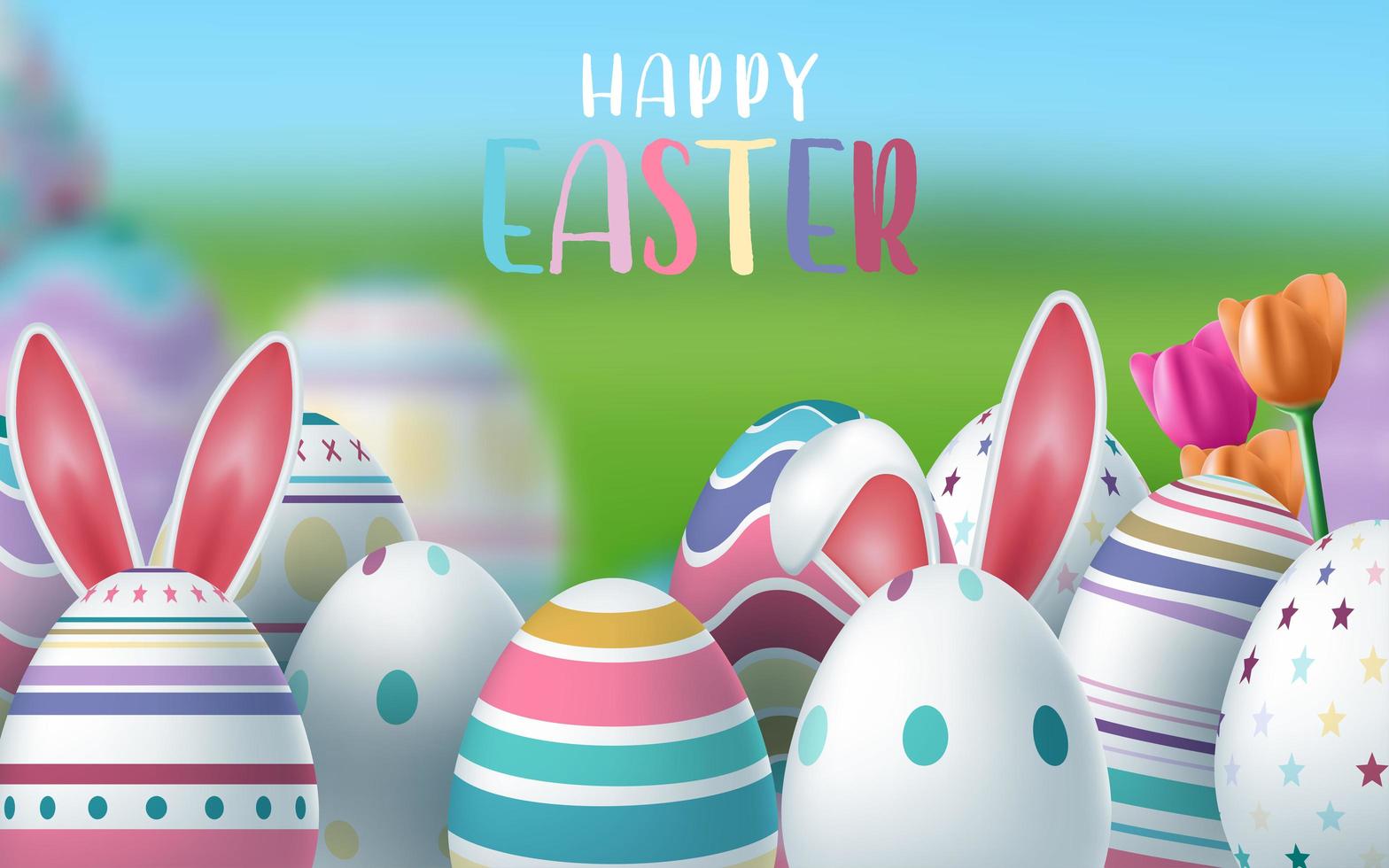 Happy Easter Card with Decorated Eggs  vector