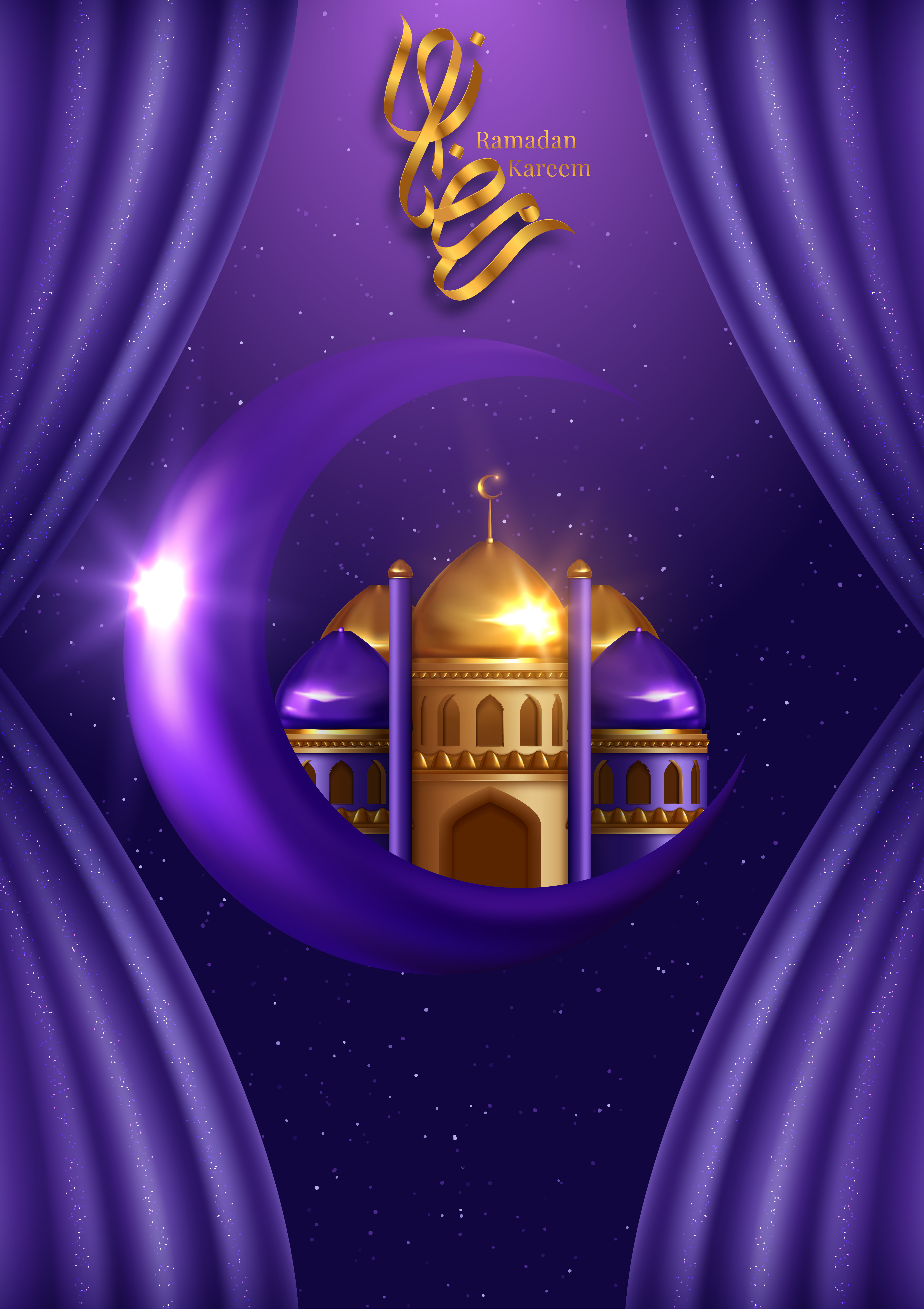 Purple Ramadan Kareem Greeting with Fabric and Mosque 999443 Vector Art