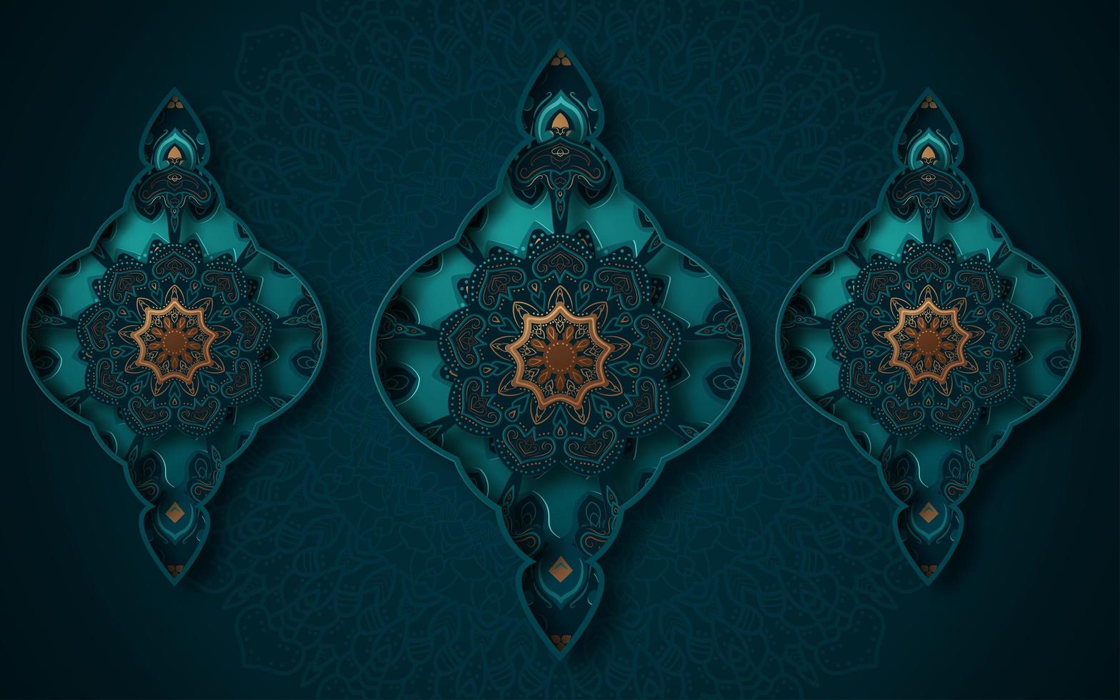 3D Ornate Turquoise and Gold Three Shapes Background  vector