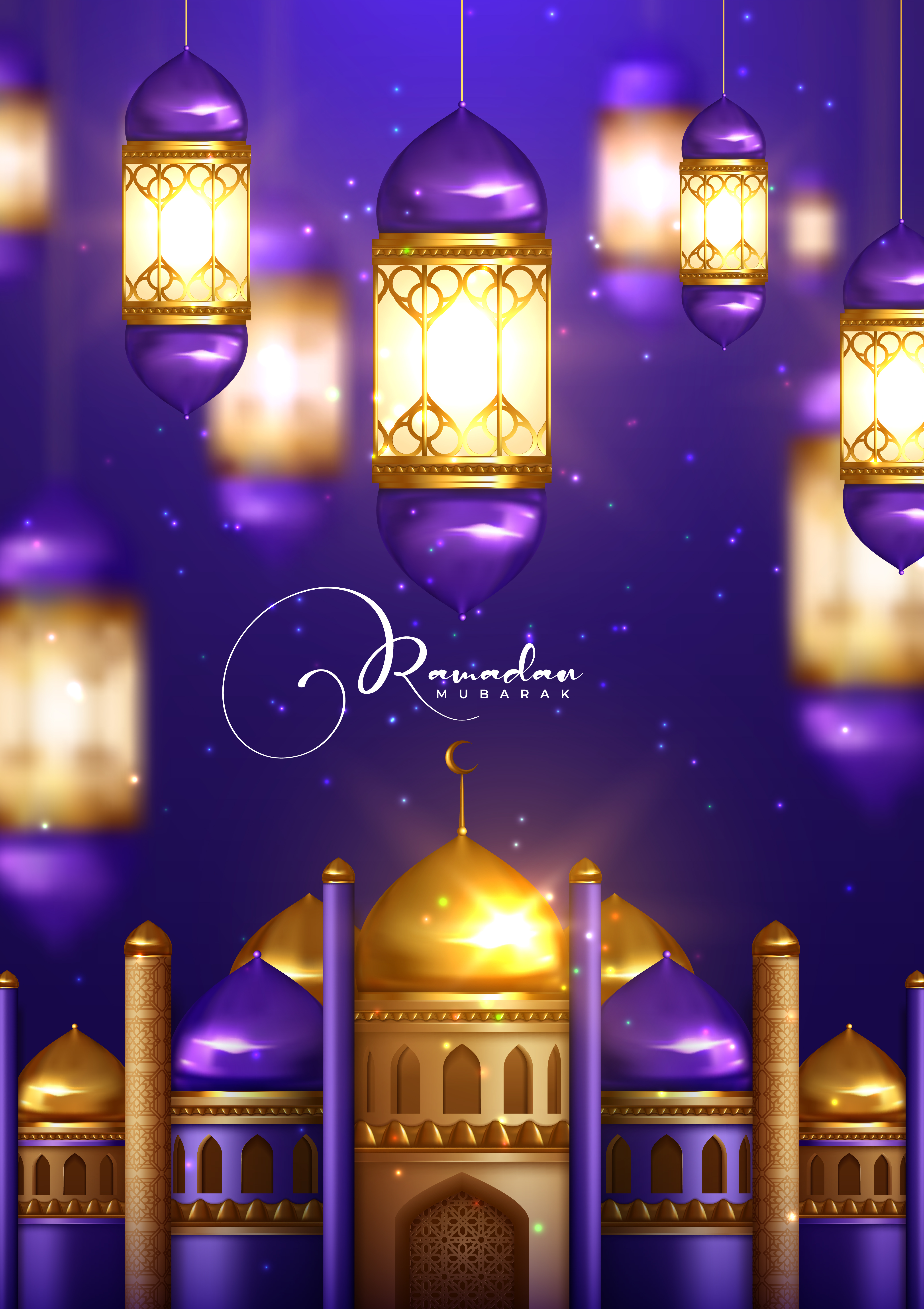 Ramadan Kareem Design with Glowing Lanterns - Download Free Vectors