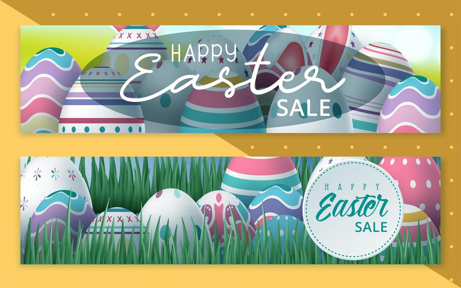 Easter Sale Banner Set with Eggs in Grass vector