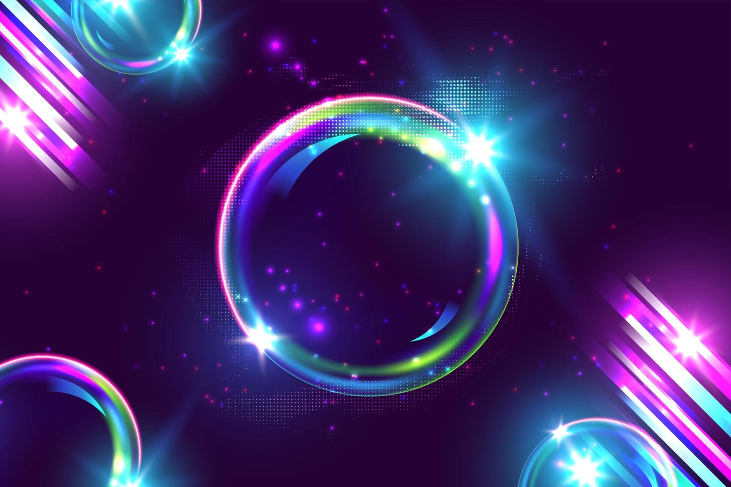 Purple Pink Glowing Neon Bubble and Lines Design  vector