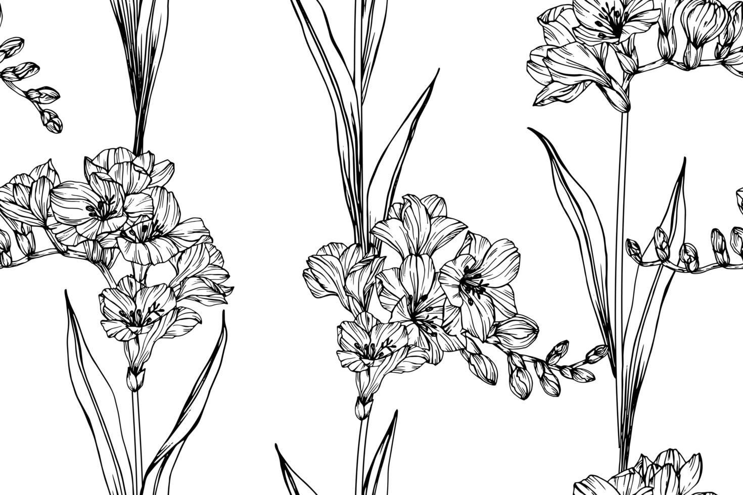  Freesia Flower Seamless Pattern vector