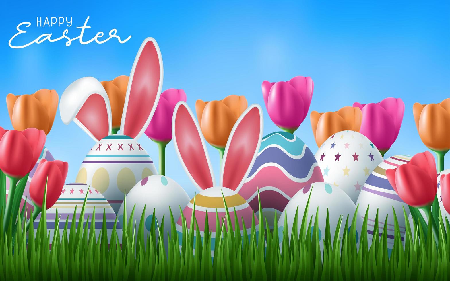 Happy Easter Card with Bunny Ear Eggs  vector