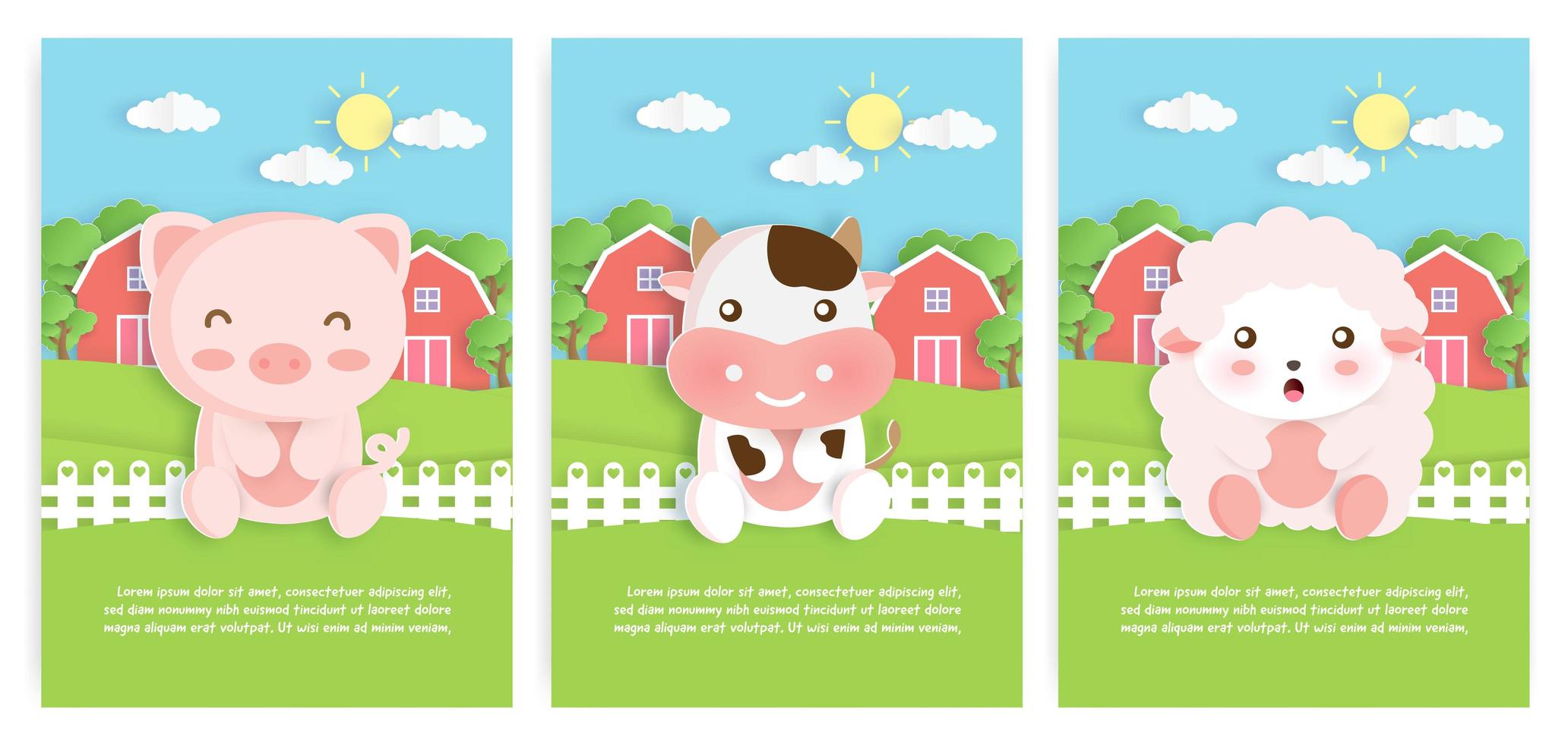 Set of farm animal cards vector