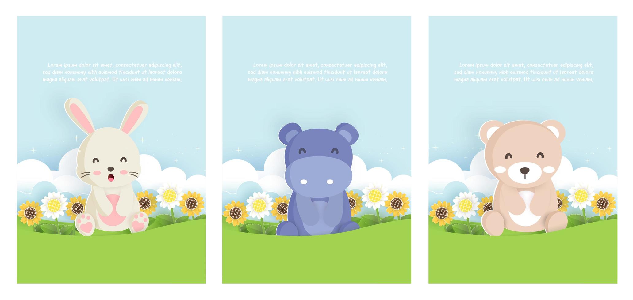 Set animals in spring cards vector