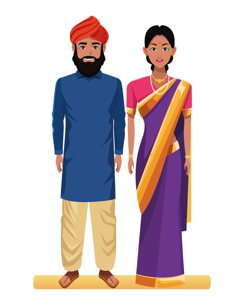 conjunto de caracteres de pareja India vector