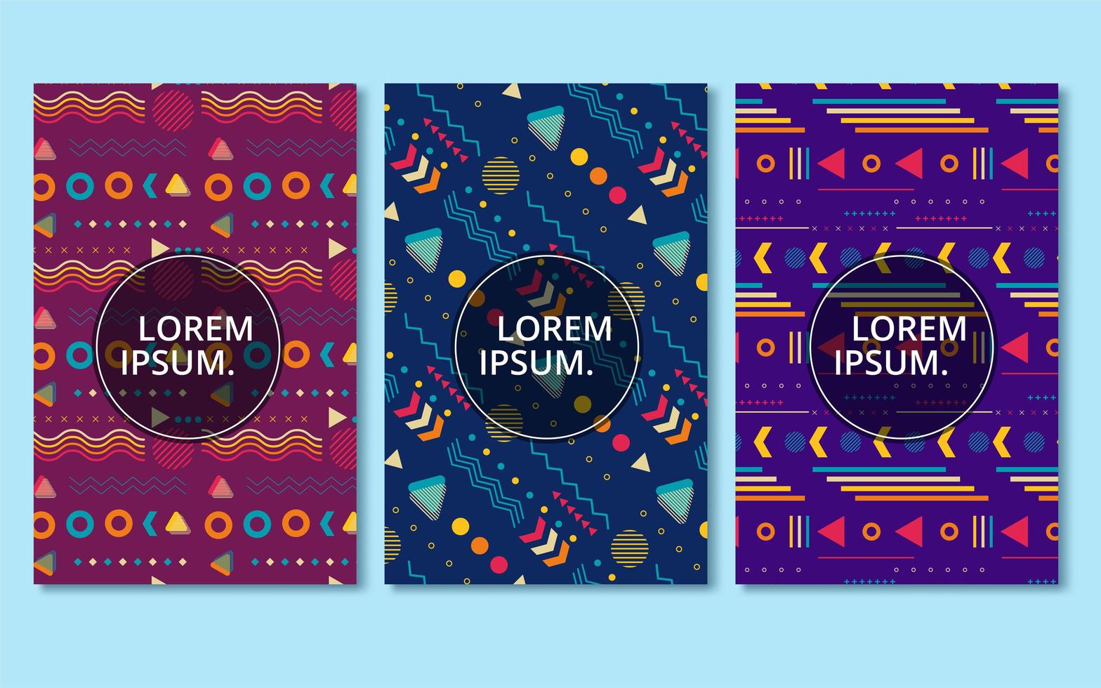 Blue and Purple Memphis Style Card Set  vector