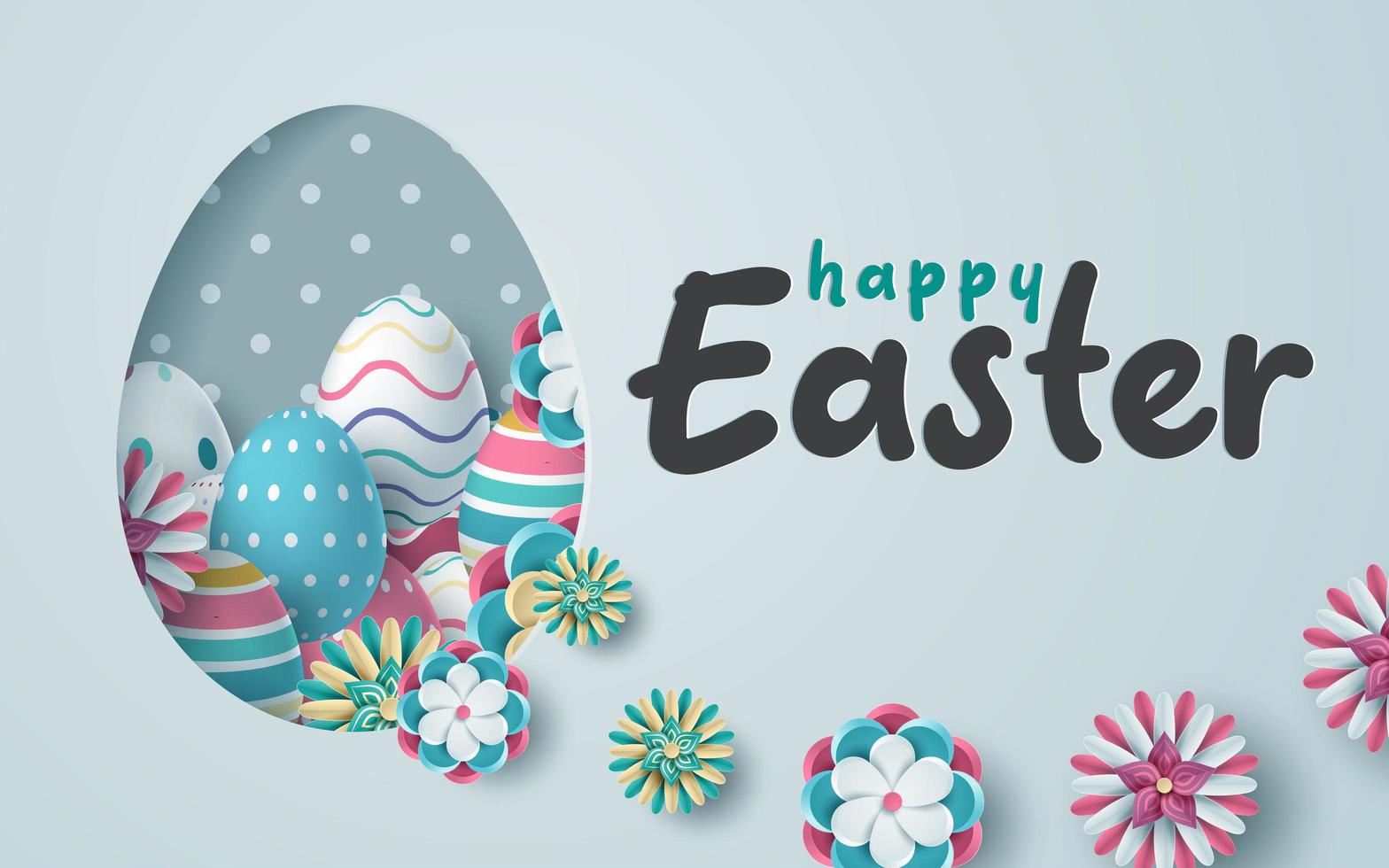 Light Blue Easter Card Design with Cut Out Egg Shape vector