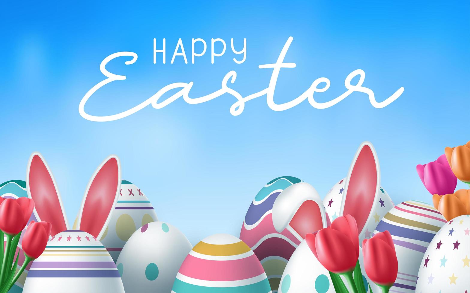 Easter Card with Decorated Eggs and Bunny Ears  vector